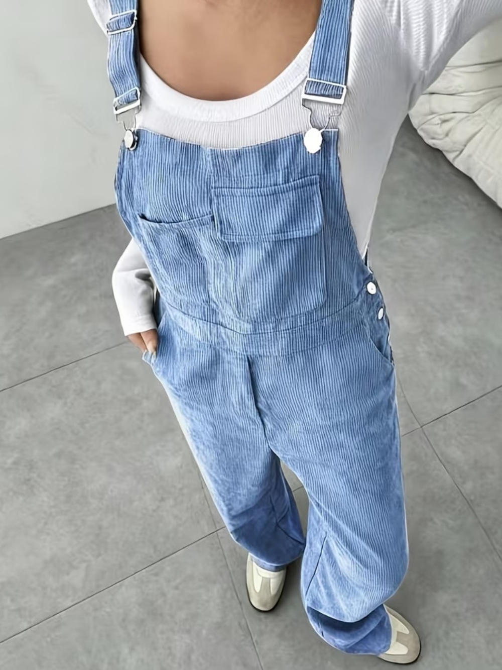 Women's Light Blue Corduroy Overalls Jeans Bibs